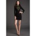 Women's Work Shift Dress,Jacquard Crew Neck Mini Long Sleeve Black Cotton / Polyester Spring