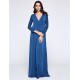 Women's Party/Cocktail Plus Size Plus Size Dress,Solid V Neck Midi Long Sleeve Blue Spandex Fall