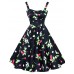 Women's Going out Vintage A Line / Skater Dress,Floral Strap Knee-length Sleeveless White / Black Cotton All Seasons
