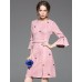 Women's Work Simple Sheath DressEmbroidered Round Neck Above KneeSleeve Pink Polyester