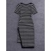 Boutique S Going out /Daily Cute Sheath DressStriped Round Neck Midi Short Sleeve White/Polyester Summer Mid Rise