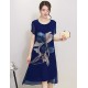 Women's Street chic Print Plus Size / Loose Dress,Round Neck Knee-length Silk / Polyester
