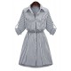 Women's Plus Size Street chic Shirt DressStriped Shirt Collar Above KneeSleeve Blue Polyester Spring / Fall Mid
