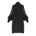 Spring Plus Sizes Women's Solid Color Lace Splice Stand Collar Lantern Sleeve Casual Party Dress
